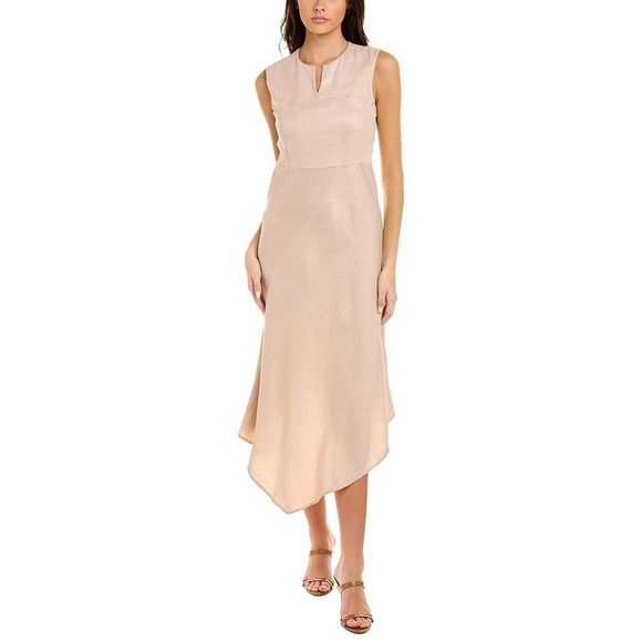 Les Copains Womens Linen-Blend Midi Dress, Pink